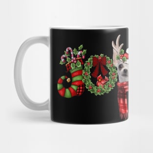 Christmas Joy Dwarf Stocking Reindeer White Chihuahua Mug